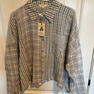 Easel Gray Plaid Casual Button Down Shirt